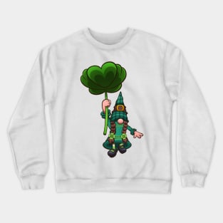 Female Leprechaun Gnome Flying With Clover Leaf Crewneck Sweatshirt